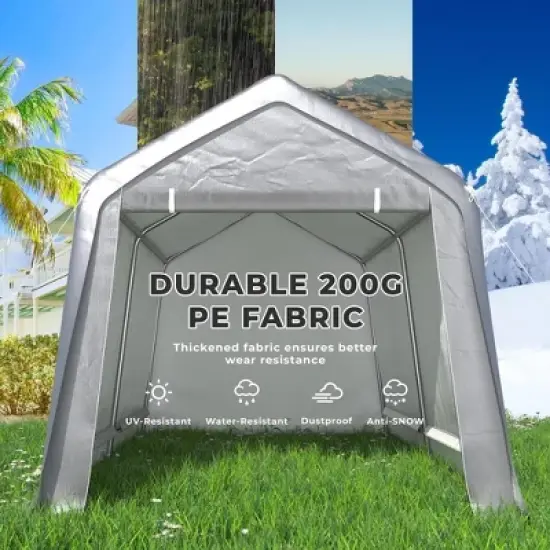 EROMMY Portable Outdoor Storage Shelter, Heavy Duty Carport w/Roll-up Doors & Ventilated Windows, Portable Garage Tent Shelter - 8' x 14' - Grey image {2}