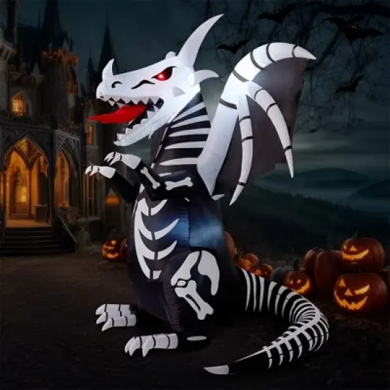 Joyfy 8 FT Halloween Inflatables Outdoor Decoration, Inflatable Skeleton Dragon with Red LED Eyes for for Halloween Outdoor Yard Lawn Party Decoration image {11}