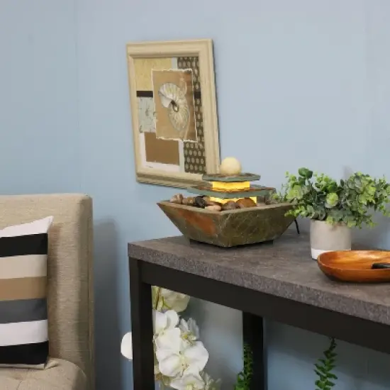 Sunnydaze Indoor Home Office Slate and Polished Stone Ball Tiered Tabletop Water Fountain with LED Light - 8" image {8}