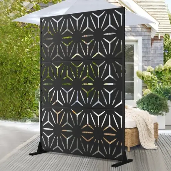 PexFix 72 x 47 Inches Premium Outdoor Metal Privacy Screen Garden Fence with Elegant Stars Pattern in Sleek Black for Gardens Patio Deck Yard image {2}
