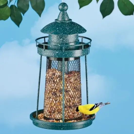 Collections Etc Mesh Lighthouse Shaped Iron Hanging Birdfeeder image {1}