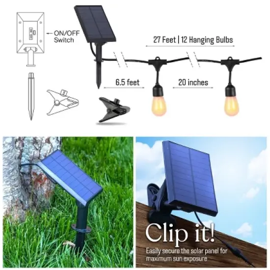 Brightech 12-Bulb LED Ambience Pro Solar 1W 27ft 2200K S14 Outdoor Hanging String Lights Flaming Bulb Black Wire image {6}