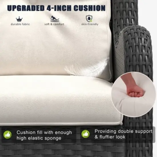 LayinSun Outdoor Patio Furniture Set, Black Rattan Wicker Sectional Swivel Rocker Chairs Sets with Ottomans, Swivel Glider Chair image {2}