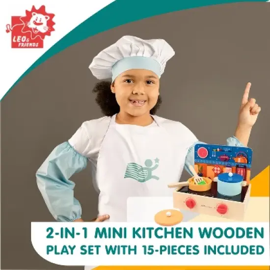 Leo & Friends 2-in-1 Mini Kitchen 15-Piece Wooden Play Set image {1}