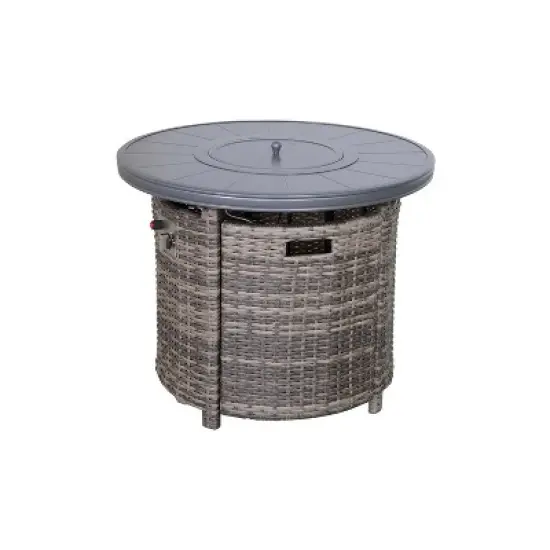 25'' H x 32'' W Aluminum Outdoor Fire Pit Table with Lid (Mixed Gray) image {5}