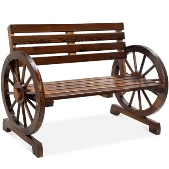 Best Choice Products 2-Person Wooden Wagon Wheel Bench for Patio, Garden, Outdoor Lounging w/ Rustic Design image {8}