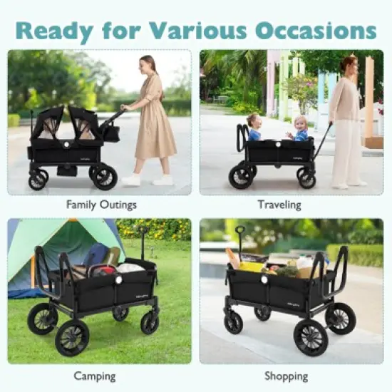 Costway Wagon Stroller for 2 Kids Push Pull Double Stroller with Adjustable Handle image {7}
