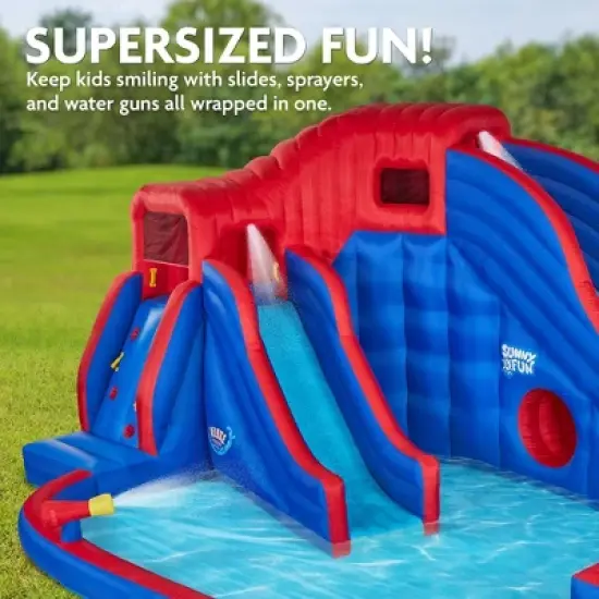 Sunny & Fun Inflatable Kids Backyard Water Slide Park w/Slides & Pool image {4}