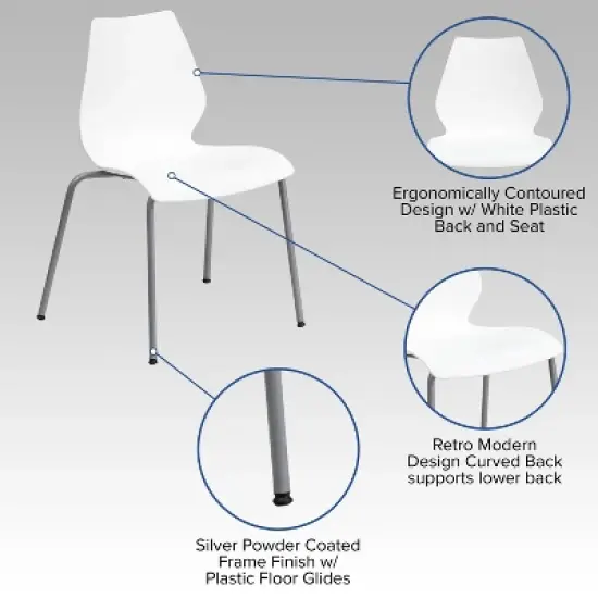 Flash Furniture HERCULES Series 770 lb. Capacity White Stack Chair with Lumbar Support and Silver Frame image {2}