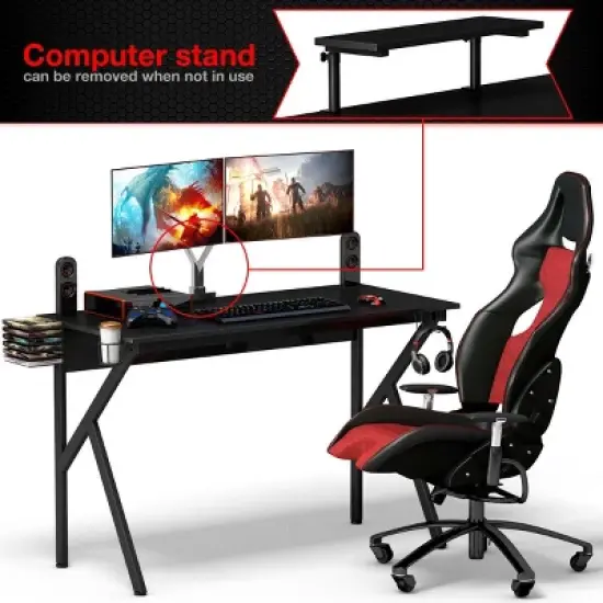 Costway Gaming Desk Computer Desk PC Table Workstation with Cup Holder & Headphone Hook image {5}
