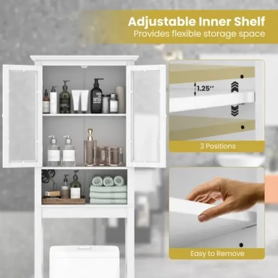 Costway Over The Toilet Storage Cabinet 2-Doors Bathroom Organizer with  Adjustable Shelf image {8}
