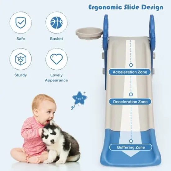 Costway 3 in 1 Kids Slide Baby Play Climber Slide Set w/Basketball Hoop image {4}