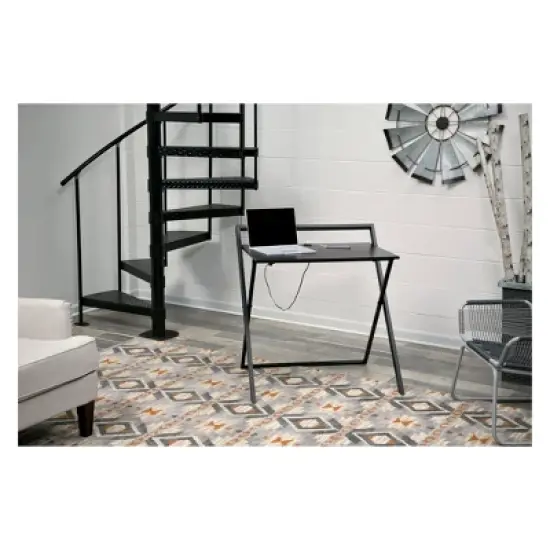 Basics No Assembly Folding Desk with Dual Usb Charger Whitewashed Oak/White - OneSpace image {6}