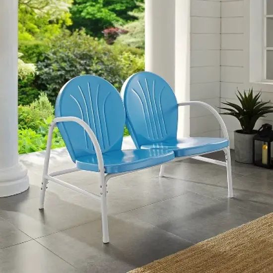 Griffith Outdoor Loveseat - Sky Blue - Crosley image {1}