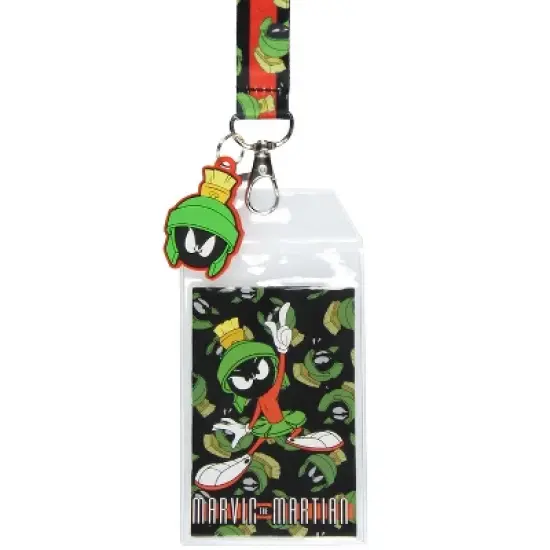Looney Tunes Marvin The Martian Lanyard Reversible Breakaway ID Badge Holder with 1.75" Rubber Charm image {1}