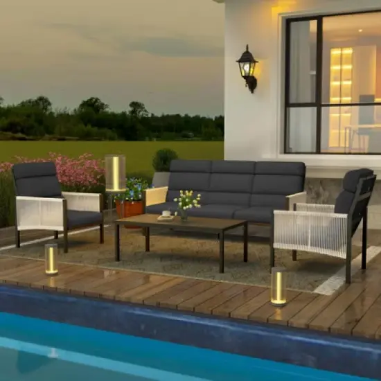 Cesicia 4-Piece Gray Patio Sofa Set With Side Table & Cushions for Relaxing in Your Backyard, Porch, Poolside image {7}