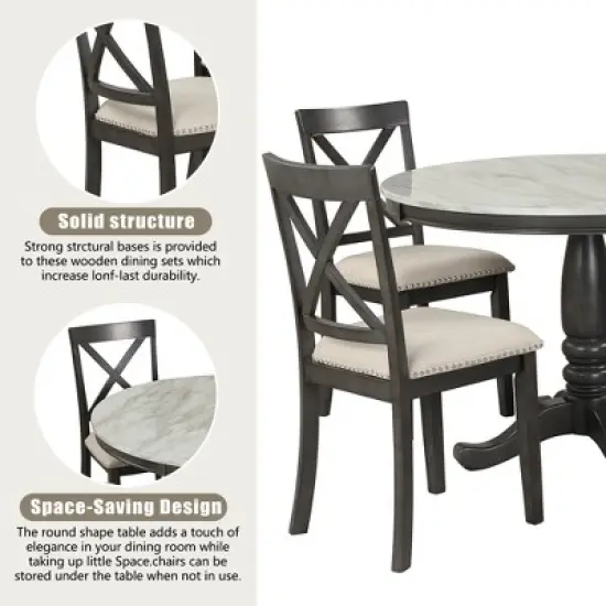 5-Piece Dining Set with Solid Wood Table and 4 Chairs, Gray - ModernLuxe image {10}