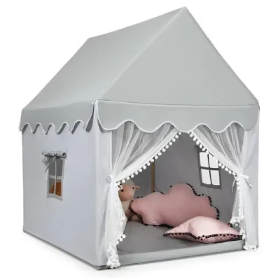 Costway Kids Play Tent Large Playhouse Children Play Castle Fairy Tent Gift w/ Mat Gray image {7}
