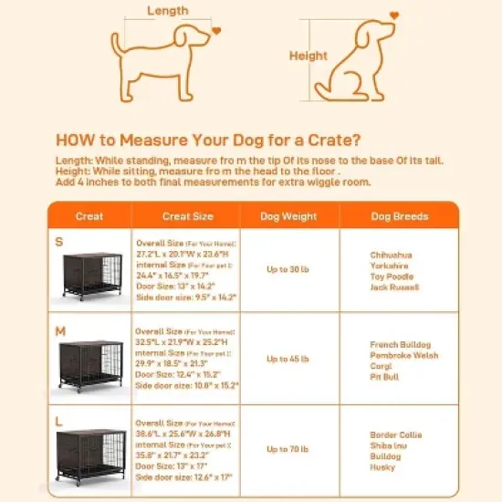 Dog Crate Furniture, 32" Dog Kennel End Table, Wooden Dog Cage with Wheels & Double Doors, Dog Crate Indoor Dog House for Large Medium Dogs image {1}