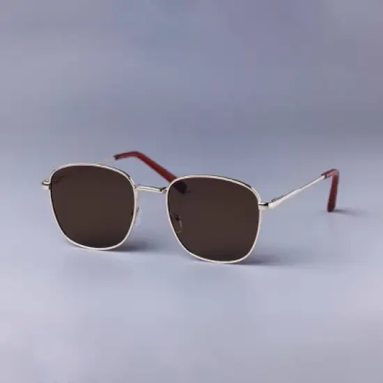Men's Spring Hinges Rectangle Square Metal Sunglasses - Goodfellow & Co&trade; Gold: UV Protection, Recycled Metal image {1}