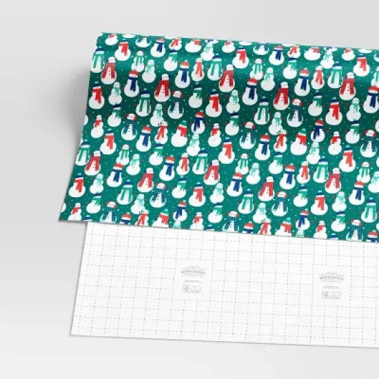 30" 50 sq ft Christmas Roll Wrap Snowmen on Green - Wondershop&trade; image {2}