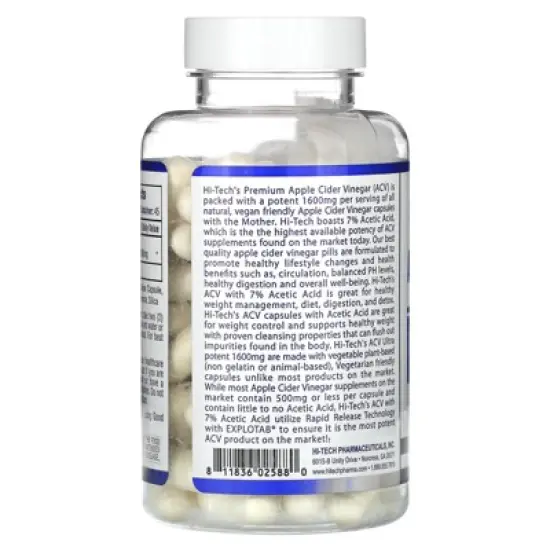 Hi Tech Pharmaceuticals Apple Cider Vinegar With The Mother, Rapid Release, 90 Veggie Capsules (800 mg per Capsule) image {2}