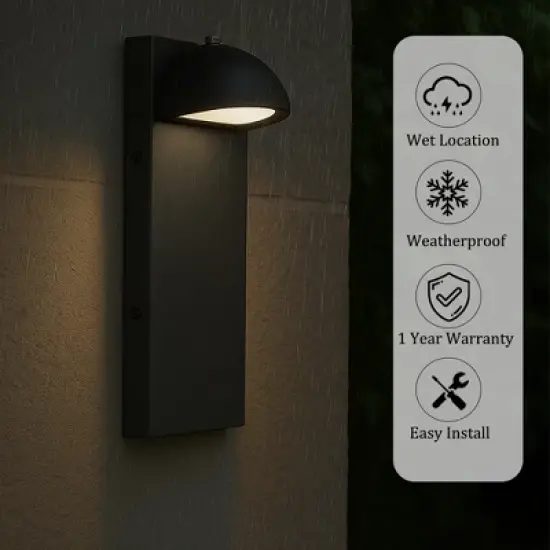 ALOADECOR H11 in. Modern Outdoor Integrated LED Wall Light with Dusk-to-Dawn Sensor Black Exterior Sconce with Frosted Glass for Entryway(&uml;2 Pack) image {4}