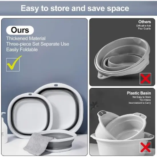 Collapsible Tub Wash Basin Laundry Tub 3 Pack Collapsible Laundry Baskets Foldable Dish Tub Plastic Washtub image {3}