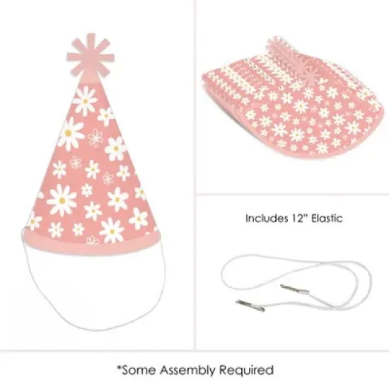 Big Dot of Happiness Pink Daisy Flowers - Cone Happy Birthday Party Hats for Kids and Adults - Set of 8 (Standard Size) image {4}