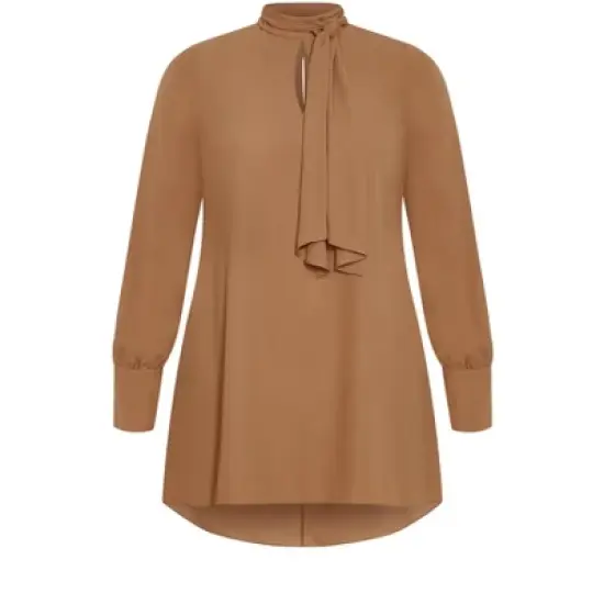 Women's Plus Size Neck Tie Tunic - caramel | CITY CHIC image {7}