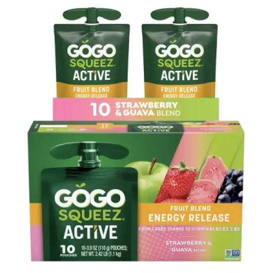 GoGo SqueeZ Active Fruit Blend Energy Release, Strawberry & Guava Punches - 39oz/10ct image {10}