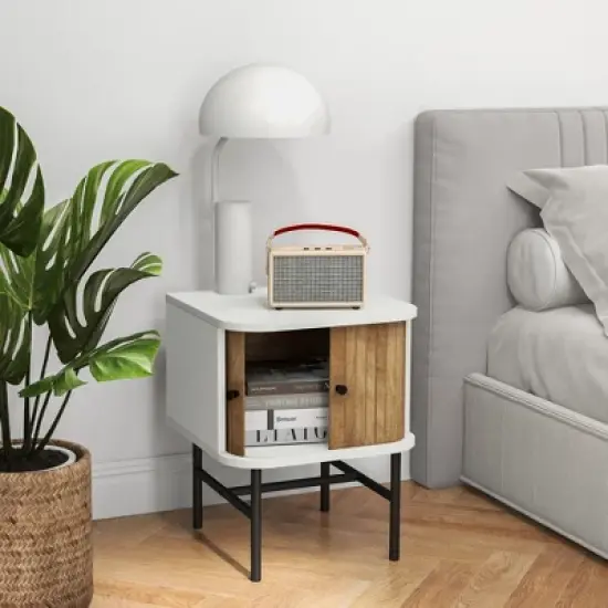 Tangkula Set of 2 Nightstand Compact Modern End Side Table w/ Sliding Doors image {3}