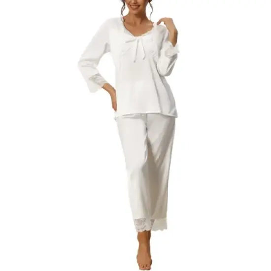 cheibear Womens Loungewear Silky Long Sleeve Top with Pants Pajamas Sets image {5}