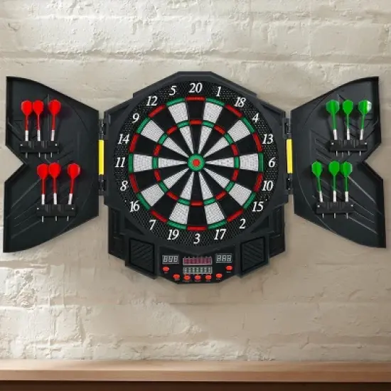 Costway Professional Electronic Dartboard Cabinet Set w/ 12 Darts Game Room LED Display image {1}