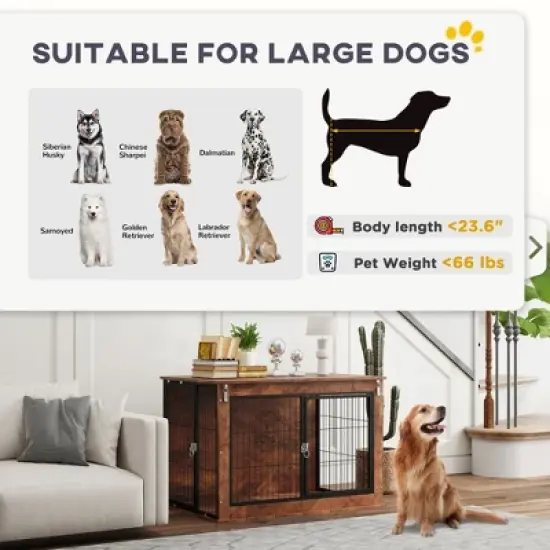 PawHut Dog Crate Furniture, 39" Dog Kennel Furniture with Flip-up Top Opening, 2 Doors, Dog Cage Side End Table for Large Dogs, Rustic Brown image {4}