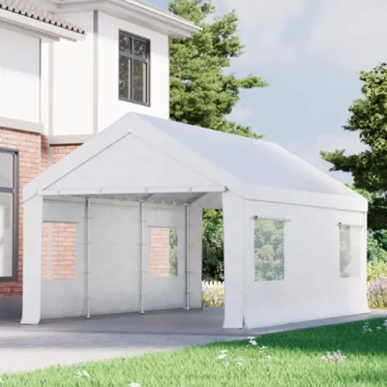 EROMMY 12 Ft X 20 Ft Car Canopy Portable Garage, White image {6}