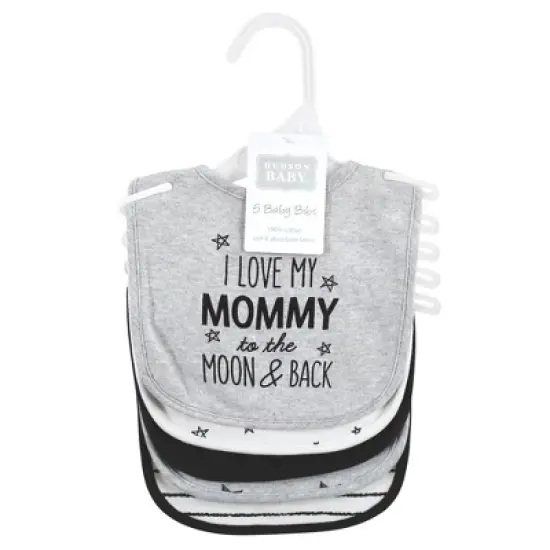 Hudson Baby Infant Boy Cotton Bibs, Mom Dad Moon And Back, One Size image {1}