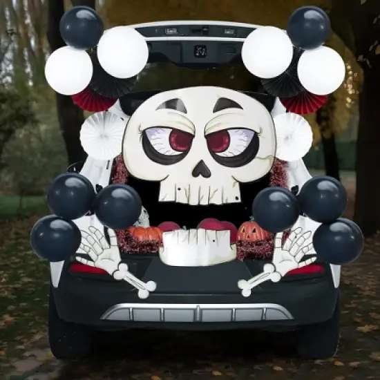 Joyfy Halloween Trunk or Treat Car Decorations Kit with Skeleton Design, Car Archway Garage Decoration with a Set of Skeleton Paper Board, Balloons image {1}