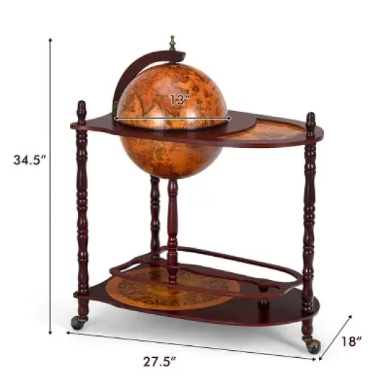 Costway Wood Globe Wine Bar Stand 34'' H 16th Century Italian Rack Liquor Bottle Shelf image {1}