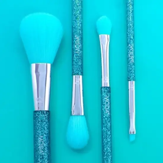 MODA Brush Neon Blue Glitter Face Makeup Brush Kit - 4pc image {1}