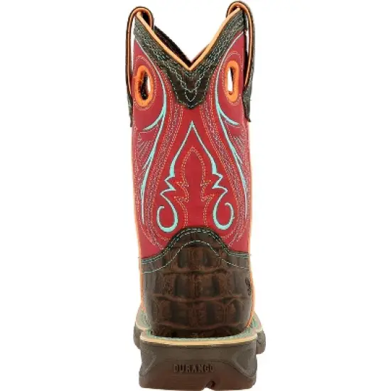Lil' Rebel by Durango Kids Gator Emboss Red Western Boot, DBT0233, Red image {3}