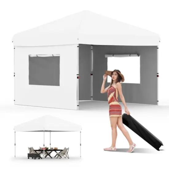 10x10 Pop Up Canopy with Removable 3 Sidewalls - Easy Up - 1 Roller Bag,3 Adjustable Height,4 Weight Bags for Deck,Garden,Sports,Beach,Party image {14}
