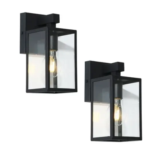LNC Orlan 1-Light 9.3"H Modern Square Outdoor Wall Lights, Black with Clear Glass,2 Pack image {16}