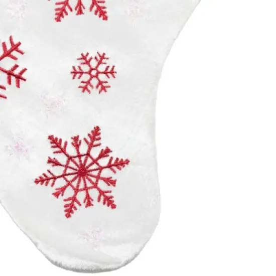 Northlight 19" Red and White Velvet Embroidered Snowflake Christmas Stocking image {4}
