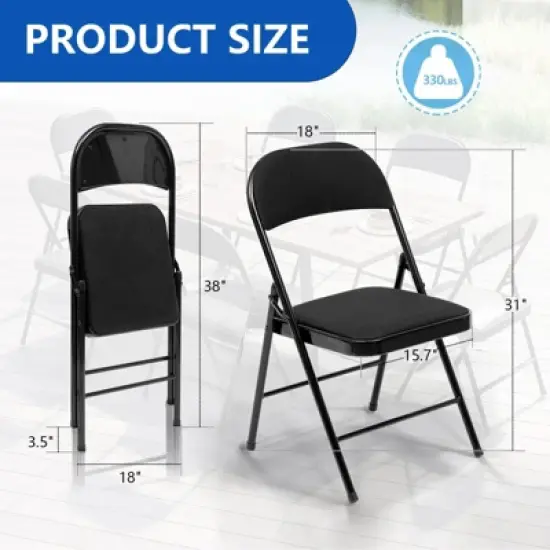 SUGIFT Folding Chairs with Padded Vinyl Seat, Heavy-Duty Metal Frame, Supports 330 lbs, Portable & Lightweight image {2}