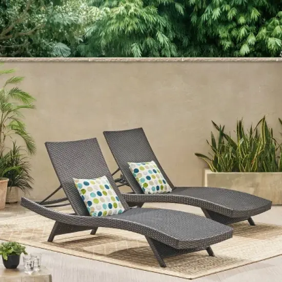 Toscana Set of 2 Wicker Patio Chaise Lounge - Gray - Christopher Knight Home image {5}