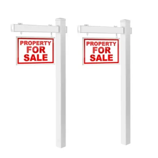Costway 2 PCS 6' UPVC Real Estate Sign Post Open House Yard Home for Sale White W/Stake image {10}