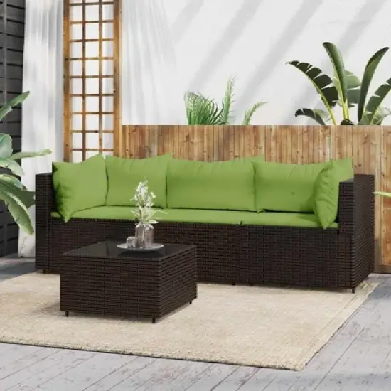 vidaXL Patio Lounge Set Brown with Green Cushions image {1}