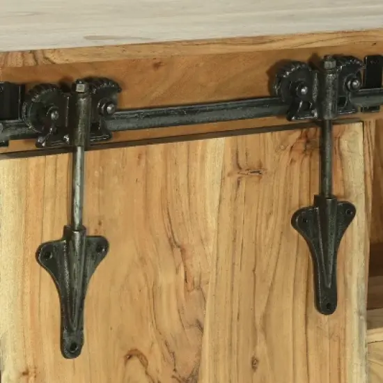 Laymon Modern Industrial Handcrafted Acacia Wood Live Edge Sideboard with Sliding Door Natural/Black - Christopher Knight Home image {10}