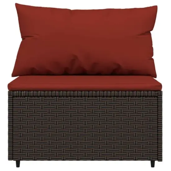vidaXL Patio Lounge Set Brown with cinnamon red cushions image {5}